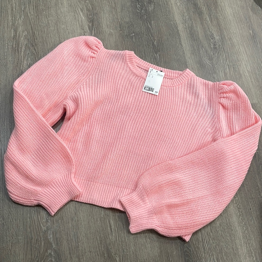 NWT H&M a puff Sleeve pink sweater small
